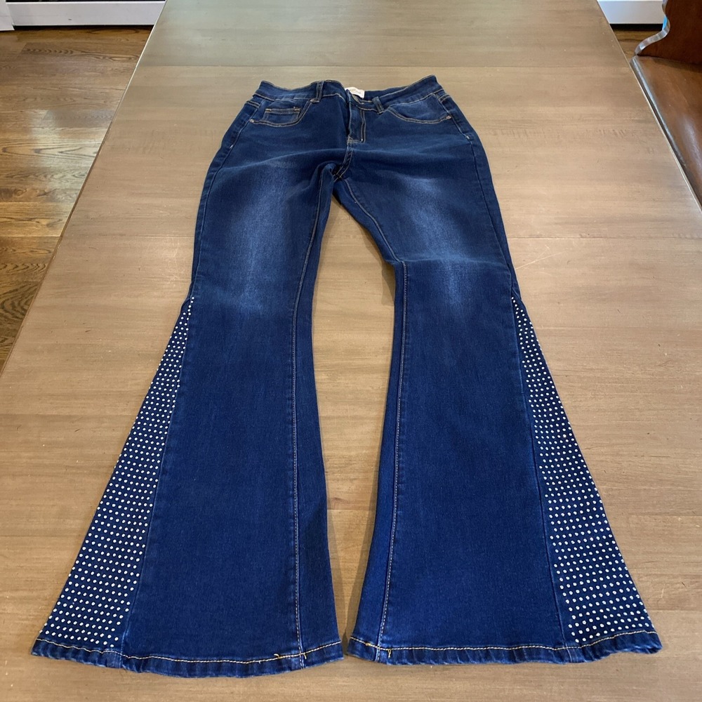 Bamboo Original Women's Jeans Size 7 High Rise Flare Studded‎ Lower Leg Panels